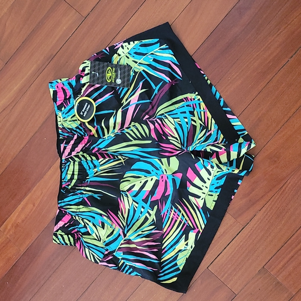 NWT Athletic Works lined neon 90s shorts pockets small 4-6 womens